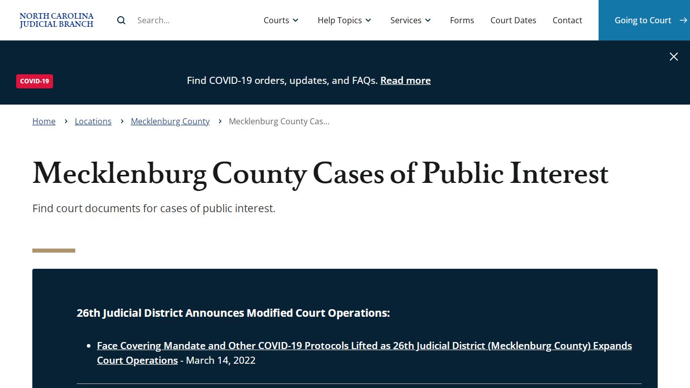 Mecklenburg County Cases of Public Interest | North Carolina Judicial ...